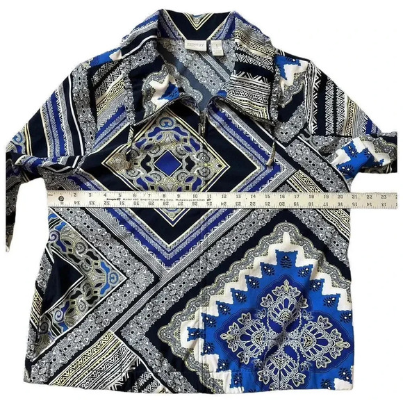 Zenergy by Chico's Full Zip 3/4 Sleeve Jacket Size 1 Blue Black Geometric Design - Picture 4 of 7
